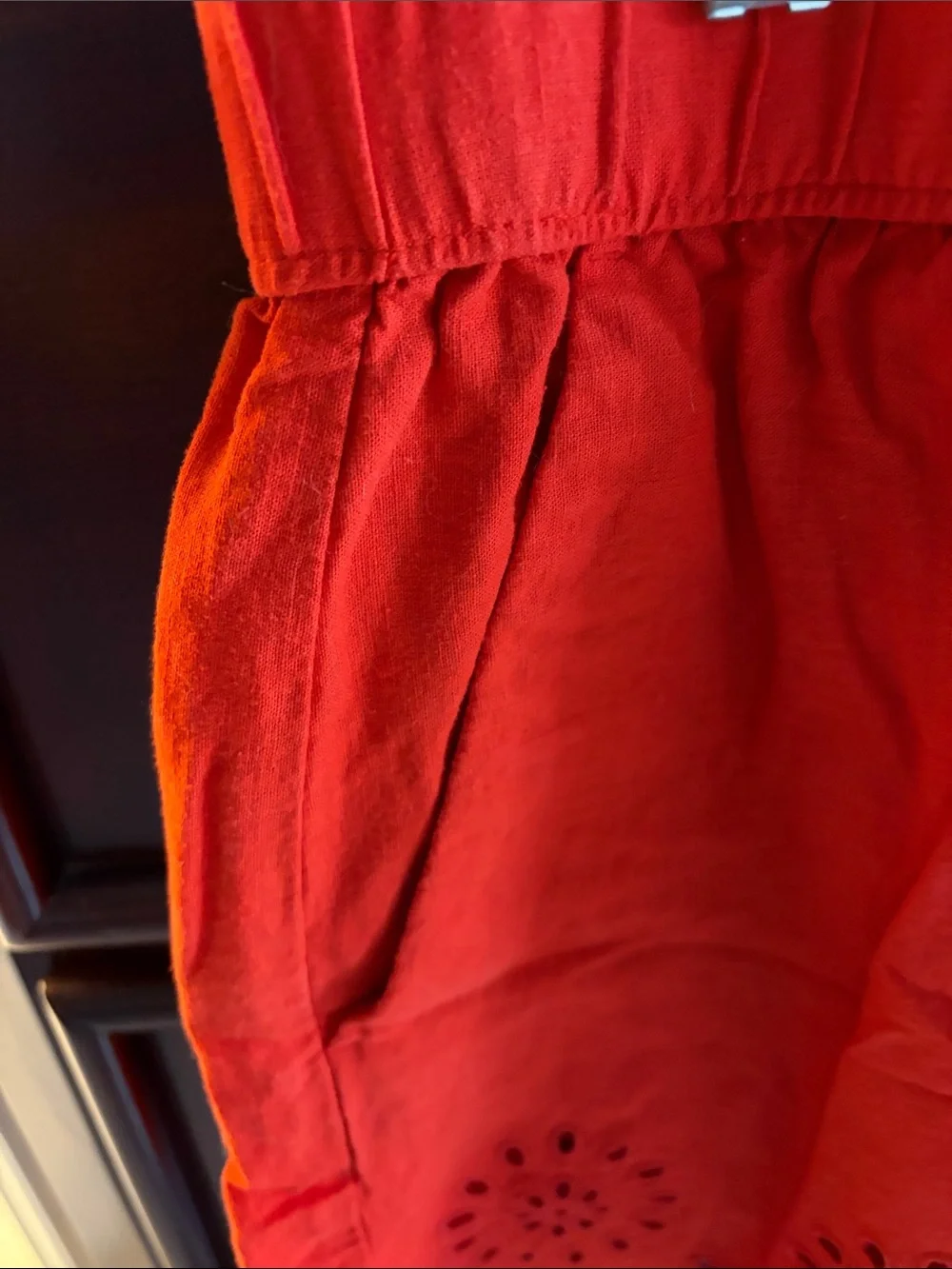 LOFT Red Eyelet Cotton Shorts - Picture 2 of 8